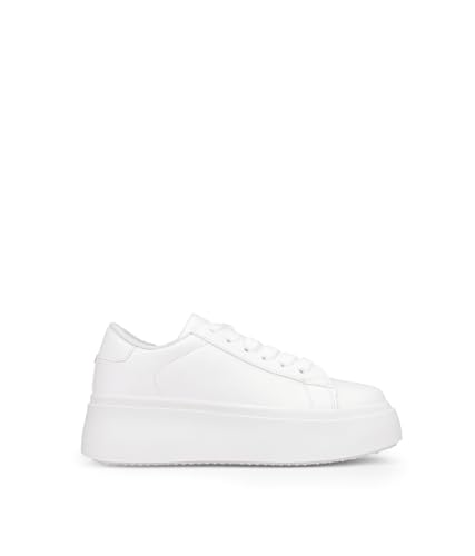 BOSANOVA Zapatillas Blancas con Detalle de Pieza Trasera y Ligera Suela Lisa de Plataforma con 5 cm....