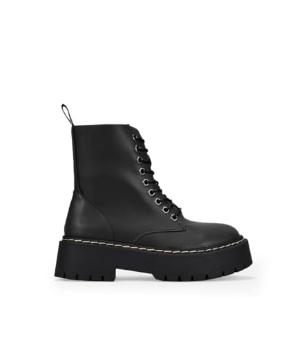 BOSANOVA Botas Militares Estilo Punk confeccionadas en Piel Vegana con Plataforma Dentada y Cordones...
