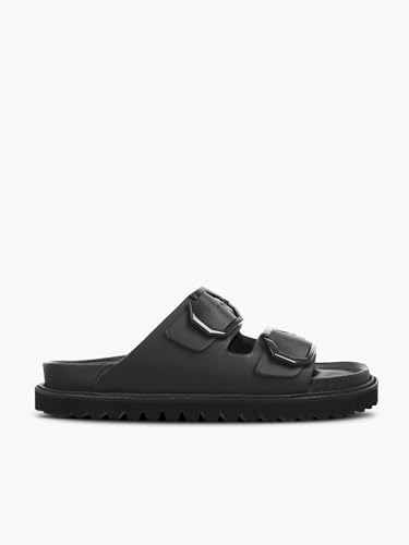 Genuïns Galia Leather Mujer - Sandalias planas de vestir - Calzado Eco Extracómodo (Negro - 38)