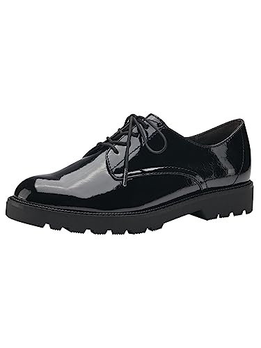 Tamaris Zapatos Veganos de Cordones de Caña Baja para Mujer, Negro Estructura de Charol, 40 EU