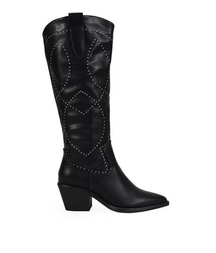 BOSANOVA Botas Camperas para Mujer Estilo Cowboy con Detalle de Costuras a con tachas metálicas y...