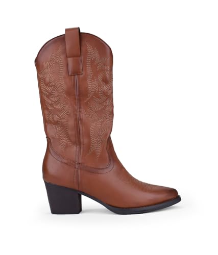 BOSANOVA Bota Estilo Cowboy con Detalle de Costuras Decorativas a Tono en la caña, tacón de 5'5 cm...