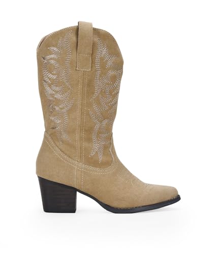 BOSANOVA Botas Cowboy para Mujer confeccionadas en Ante con Detalle de Costuras a Tono, caña de...