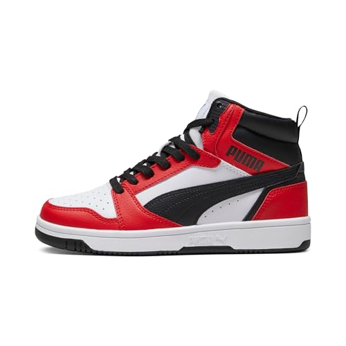 PUMA Rebound V6 Mid Jr, Zapatillas, White Black For All Time Red, 39 EU