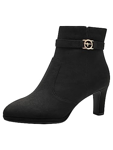 Tamaris Botines Con Tacón Cuadrado para Mujer, Textiles, Negros, Veganos, 39 EU