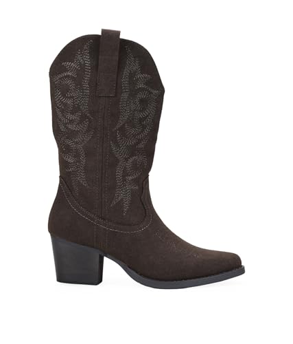 BOSANOVA Botas Cowboy para Mujer en Ante Vegano con Detalle de Costuras a Tono, caña de 28.5 cm y...