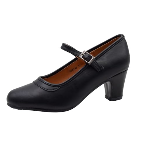 PASARELA - Zapatos de Baile Flamenco de Piel Vegana con Clavos para Mujer Color Negro Sintético...