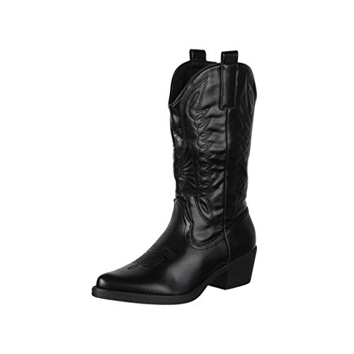 Elara Botas de Vaquero Mujer Estilo Motero Chunkyrayan 301-A32 Black-39