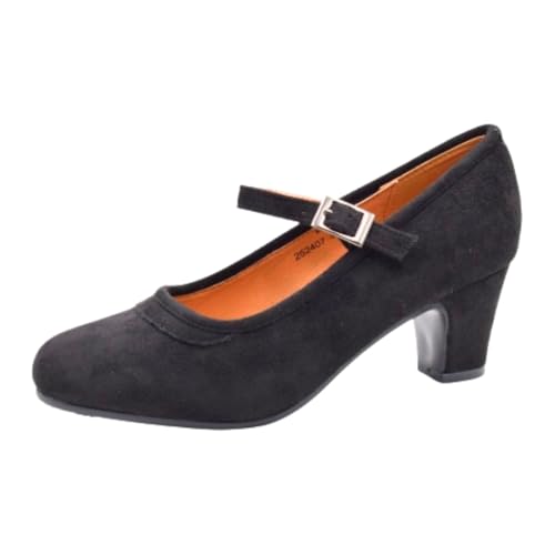 PASARELA - Zapatos de Baile Flamenco de Piel Vegana de Ante con Clavos para Mujer Color Negro...