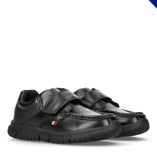 Tommy Hilfiger, Zapatos de Velcro Elegantes, Ideales para la Escuela, Omar, Negro, 29