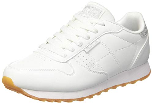 Skechers OG 85 OLD SCHOOL COOL, Zapatillas para Mujer, White Duraleather/ Silver Glitter Trim, 37 EU