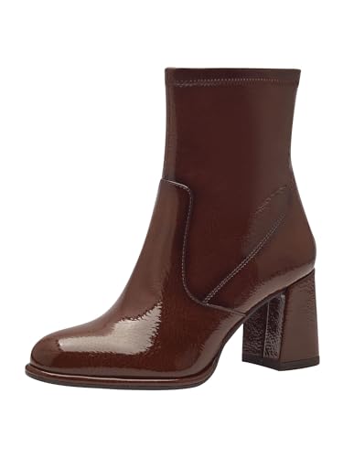 Tamaris Botines Con Tacón Cuadrado para Mujer, Veganos, Marrón Charol, 40 EU