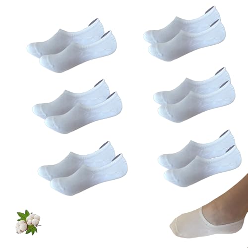 Pack 6 pares Pinkies Calcetines Invisibles para Niño y Niña, Algodón Transpirable, Color Blanco-...
