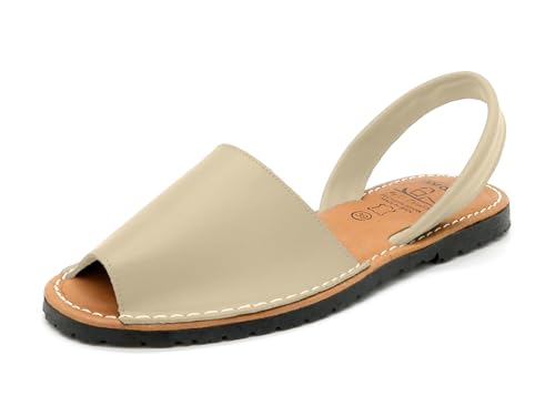 Avarca Sandalias de mujer cuero Menorquina cuero genuino plantilla acolchada, beige, 37 EU