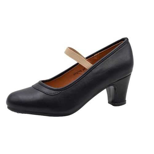 PASARELA - Zapatos de Baile Flamenco de Piel Vegana con Clavos para Mujer Color Negro Sintético...