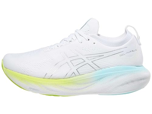Asics Gel-Nimbus 25 - Tenis de Correr para Mujer, Color Blanco/Plata Pura, Talla 6.5, Blanco y Plata...