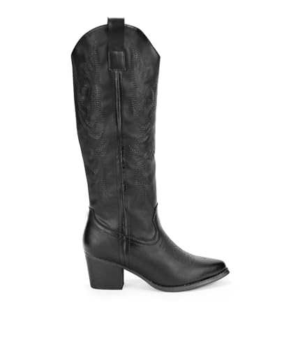 BOSANOVA Botas Estilo Cowboy de caña Alta con Detalle de Cosido Decorativo en la caña a Tono,...