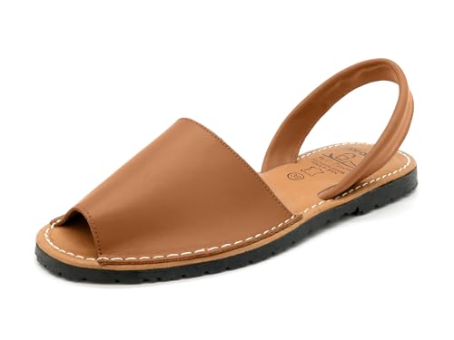 Avarca Sandalias de mujer cuero Menorquina cuero genuino plantilla acolchada, marrón, 40 EU