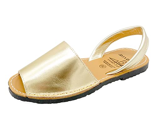 Avarca Sandalias de Piel para Mujer Abarca Menorquina metálico Dorado Oro talla 41 EU