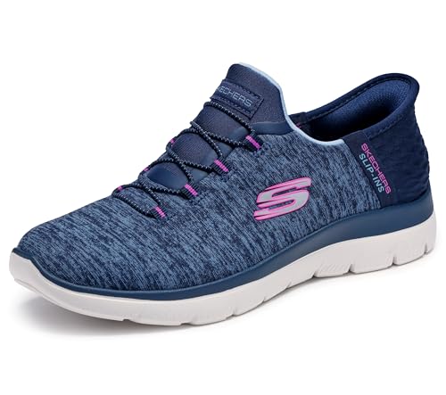 Skechers Mujer Summits Dazzling Haze Zapatillas, Navy Mesh/Purple Trim, 38.5 EU