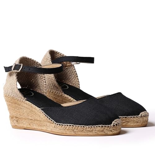 TONI PONS Alpargata para Mujer en Lino - CALDES - Negro, 39 EU