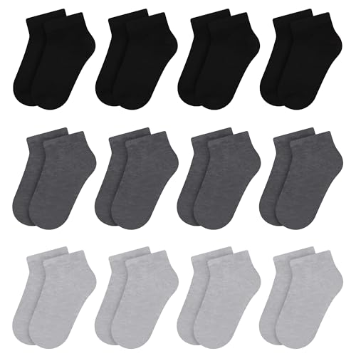 Libella 12 Pares de Calcetines deportivos Calcetines cortos niño/niña negro y gris 80% algodón...
