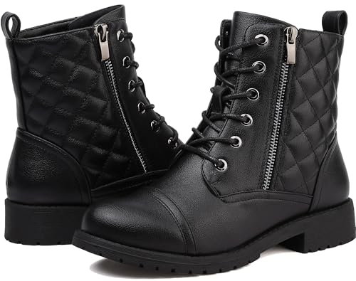 todaysunny Botas Combat Mujer Negras con Cordones Botines Tobillo Impermeables Cremallera Lateral...