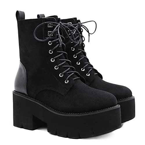 Botas Demonia para mujer con plataforma y puntera redonda, botas de tobillo gruesas, botas punk, con...