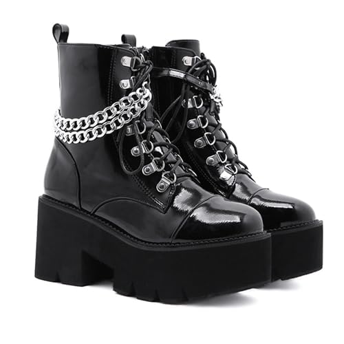 Botas Demonia para mujer con plataforma y puntera redonda, botas de tobillo gruesas, botas punk, con...