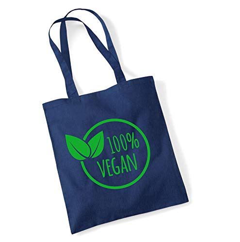 Bolso de mano azul marino '100% vegano' con estampado verde