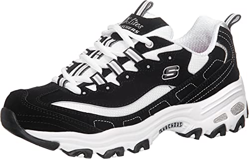 Skechers D'Lites Biggest Fan Regular, Zapatillas, Mujer, Black Trubuck/White Mesh/ Silver Trim, 38