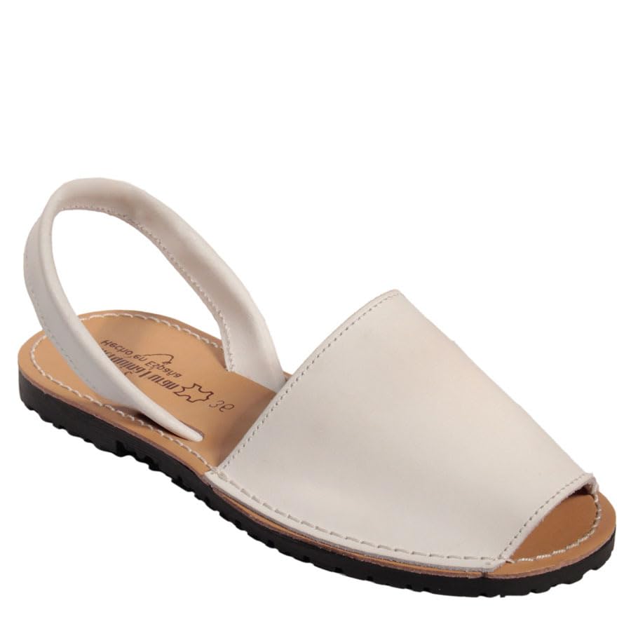 HECHO EN ESPAÑA Menorquina - Ibicencas - Sandalia de Verano de Piel Cuero… (BLANCO, 44)