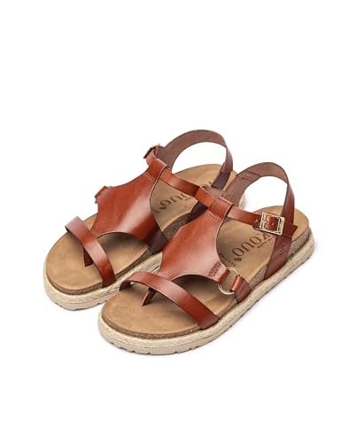 Yokono Sandalias Planas de Mujer de Piel ARENA-021 Marron | Zapatos Mujer Primavera-Verano | Piel...