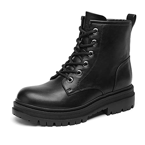 DREAM PAIRS Botas Militars Mujer Invierno con Cremallera Botas de Cordones con Suela...