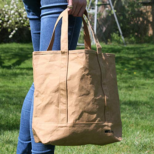WAKEcup Vegan Shopper Bag | Bolso vegano | Ligero, 100% impermeable, bolsa de papel marrón lavable...