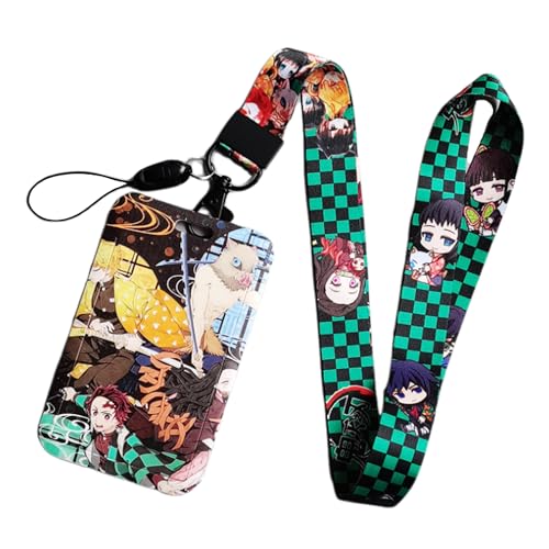 Satdflie Demon Slayer cordón con soporte de tarjeta conjunto, protector de la tarjeta de dibujos...